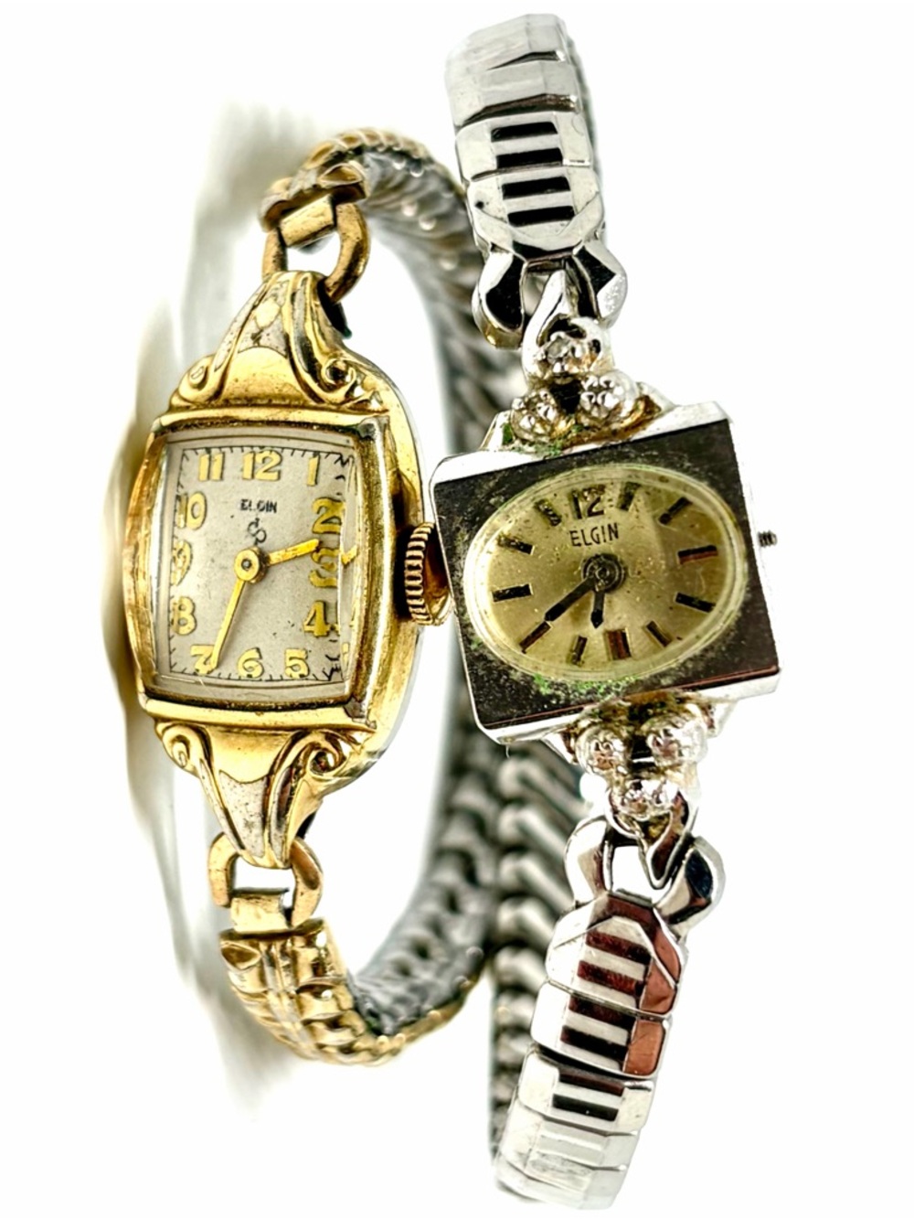 2 Vintage Elgin Gold GF Diamond Women’s Mechanical Wind Watch Bracelet RREPAIR